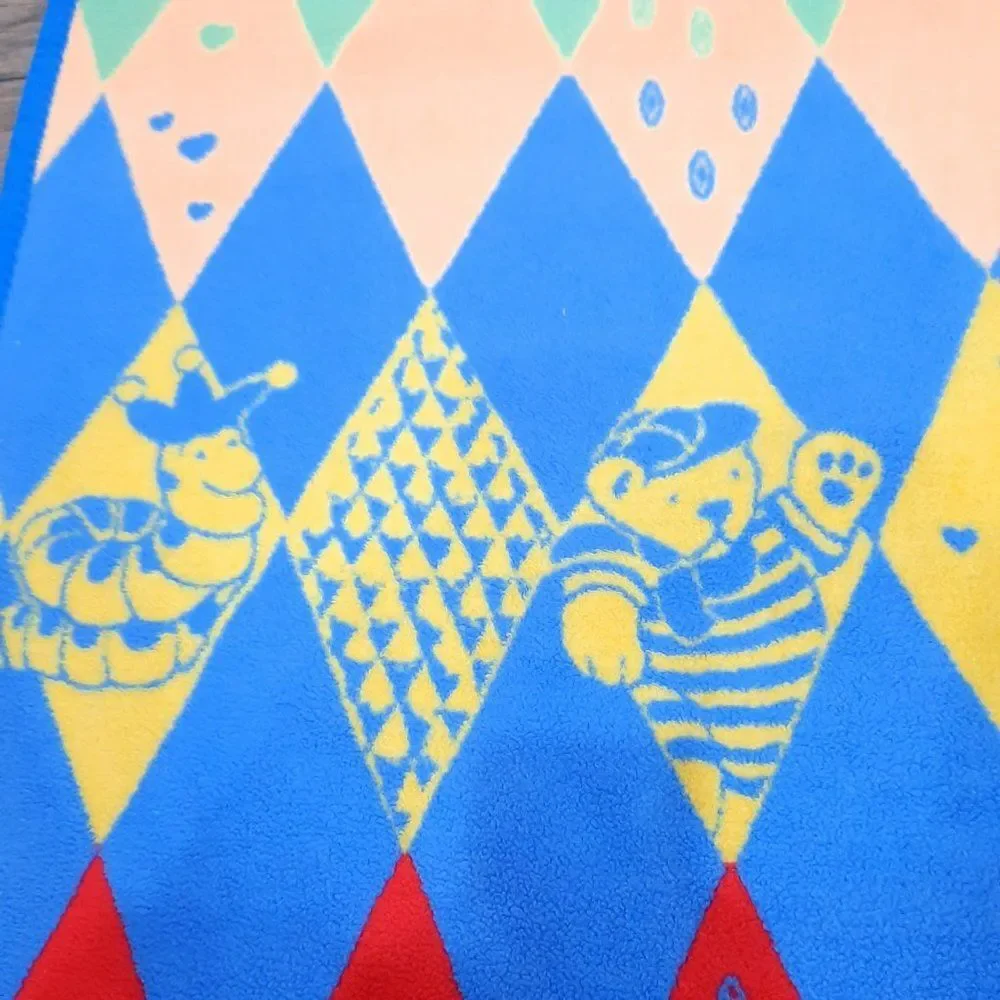 Vintage Kinderdecke Baby's best Blanket primary colors caterpillar bear mouse‎